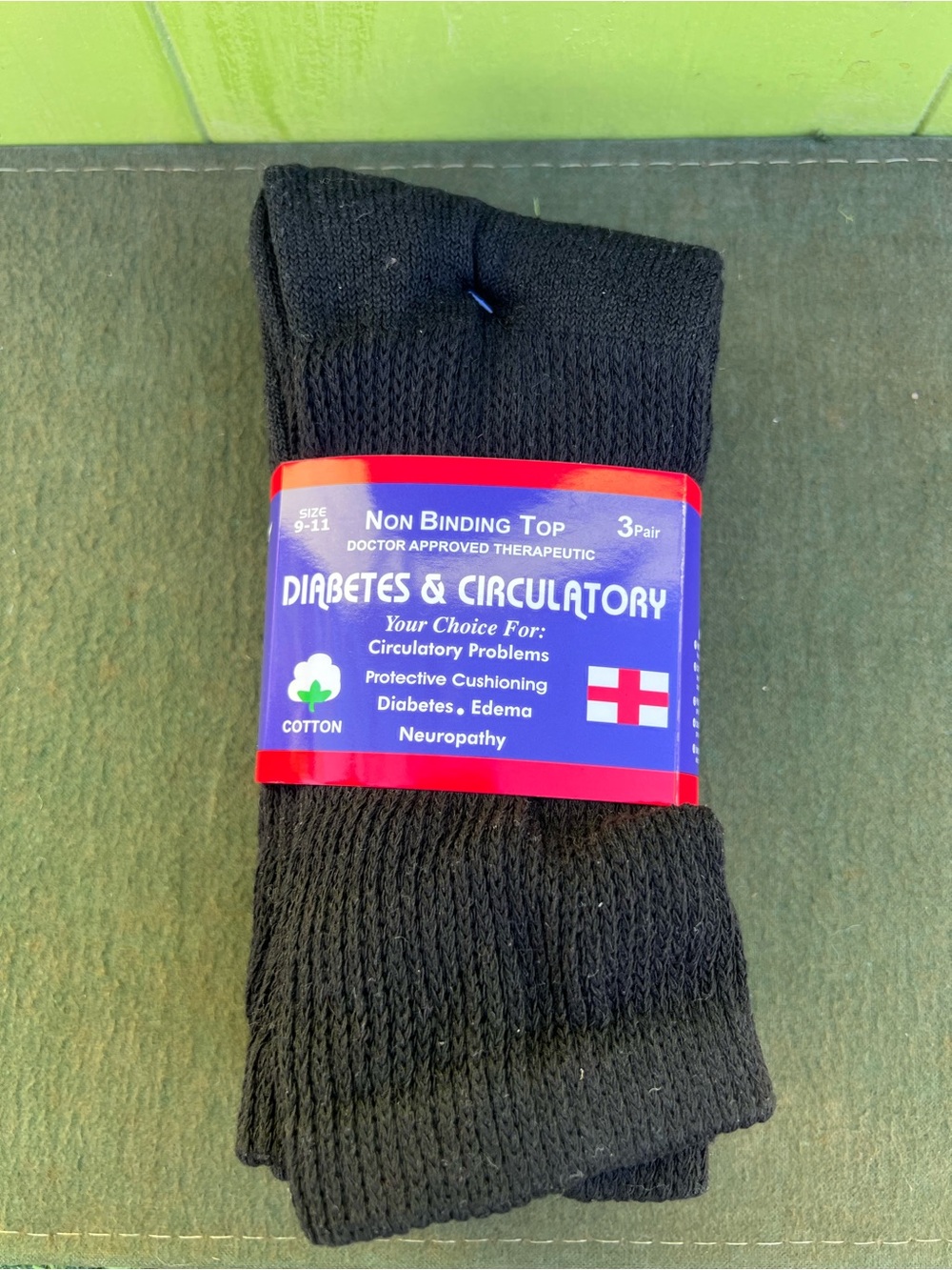 Diabetes & Circulatory Non-Binding Top Socks - Black, Size 9-11 NEW